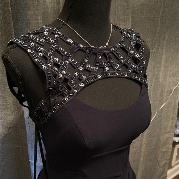 Xscape Black Ruched Halter Cocktail Dress - Picture 3 of 5